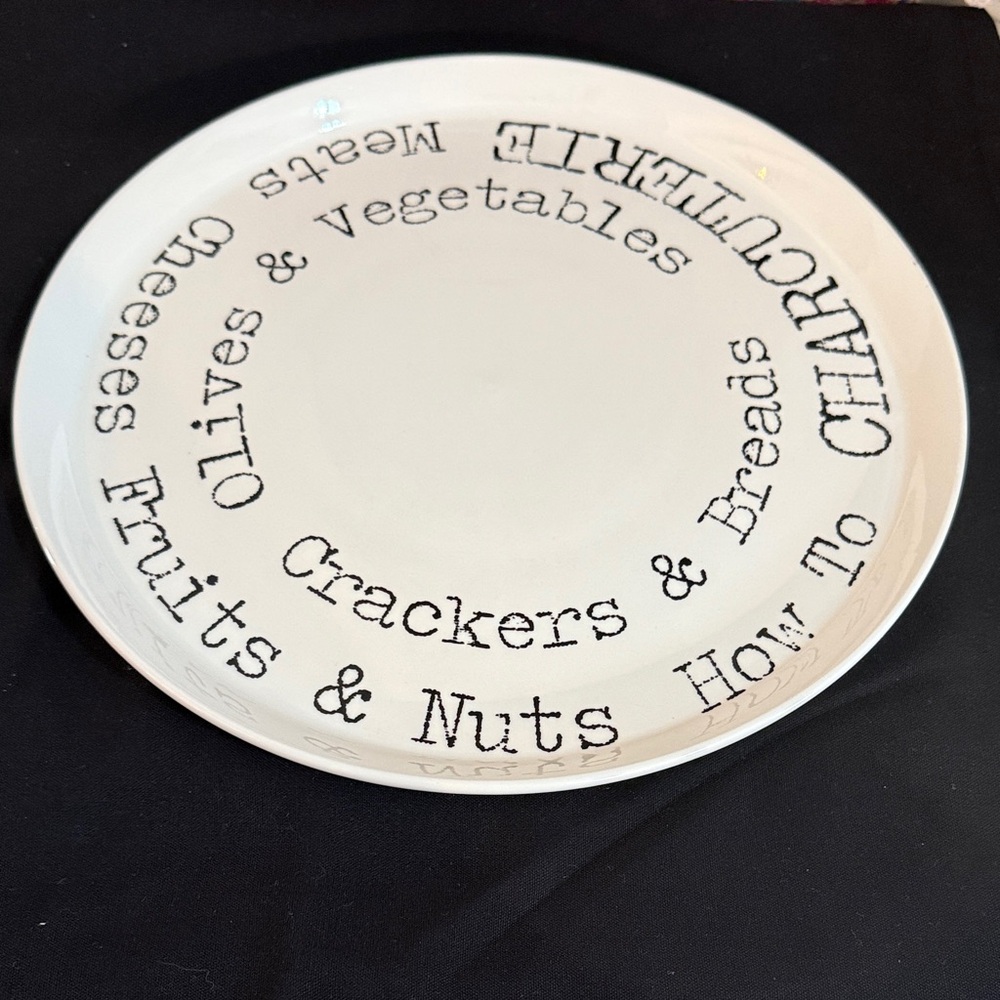 FabulousHome 12” White Charcuterie Plate with Black Typewriter Font